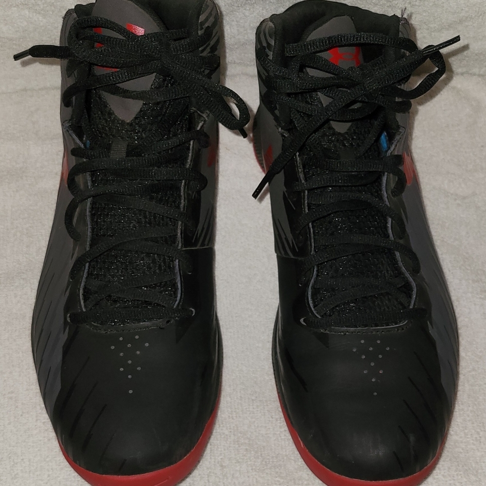 Women's Size 10.5 Under Armour Black Leather HighTop Basketball Shoes-Court Only - Picture 9 of 14